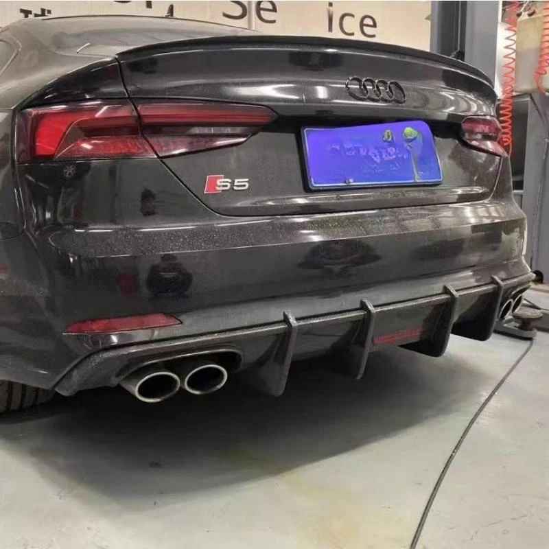 Für Audi A5 Sline S5 4-Türer 2017-2020 Heckdiffusor-Spoilerlippe mit Auspuffblenden Stoßstangen-Diffusorlippe (Nicht für 2-Türer)