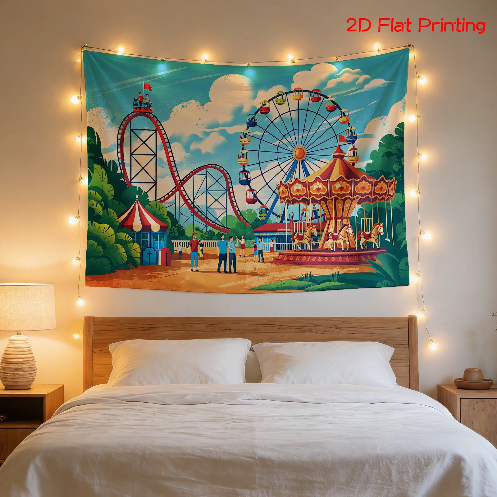 Retro Carnival Tapestry Wall Hanging Roller Coaster Ferris Wheel Carousel Amusement Park Decor Vintage Fun Fair Room Poster Bann