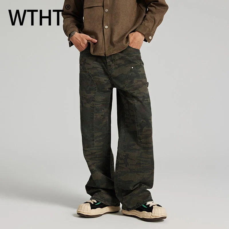 

WTHT модные мужские камуфляжные лоскутные дизайнерские джинсовые брюки винтажные широкие прямые повседневные джинсы мужские 2200 осень 2A2313