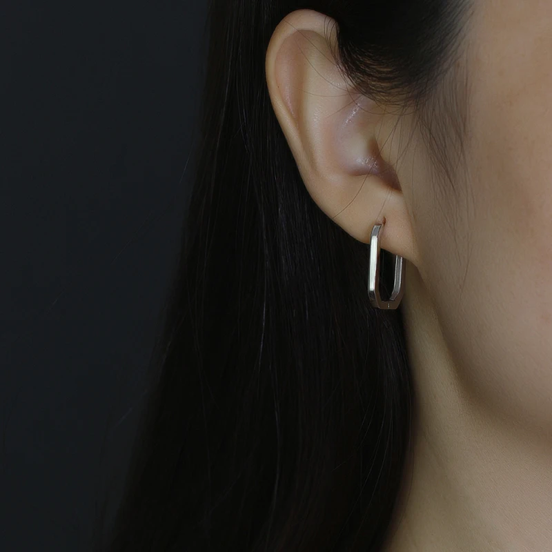 WANTME 925 فضة الحد الأدنى بيان مربع هوجيز هوب أقراط للنساء الرجال موضة الفرنسية ثقب مجوهرات الحفلات #5