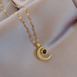 ZAKOL Sweet Romantic Love Memory Moon Pendant Stainless Steel Necklaces For Women Korean Fashion Sexy Jewelry Wholesale