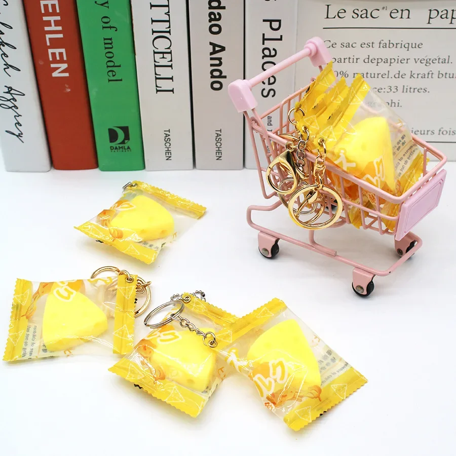 Realistic Japanese Cheese TPR Slow-Rise Squeeze Keychain, Stress Relief Food Toy, Cheese Pendant Charm