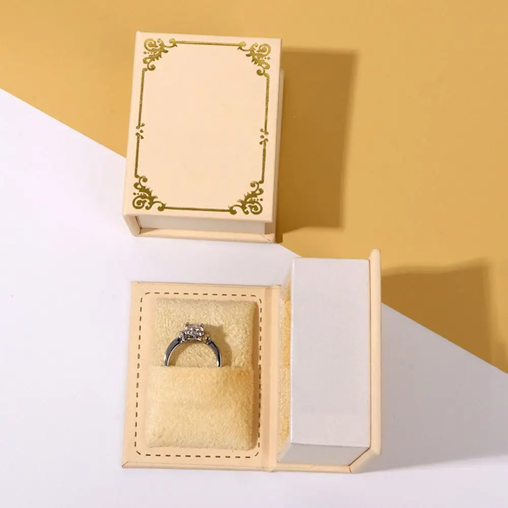 

High Quality Book-shaped Ring Box Retro with Suede Fabric Lining Ring Holder Flip Lid Jewelry Gift Storage Box