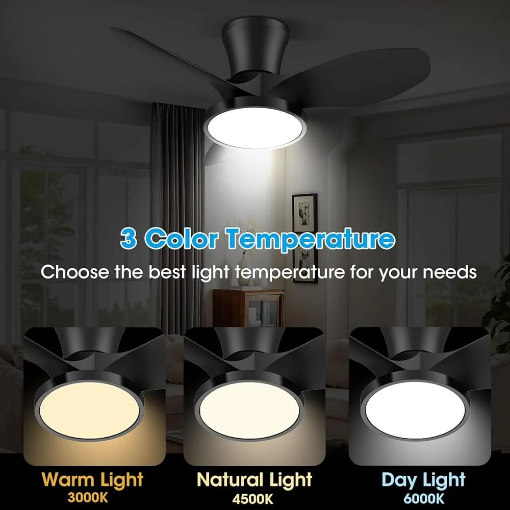 Quiet Ceiling Fan with LED Light Remote Control 32 Inch DC Motor Timed Settings Reversible Airflow Kitchen Bedroom Living Room