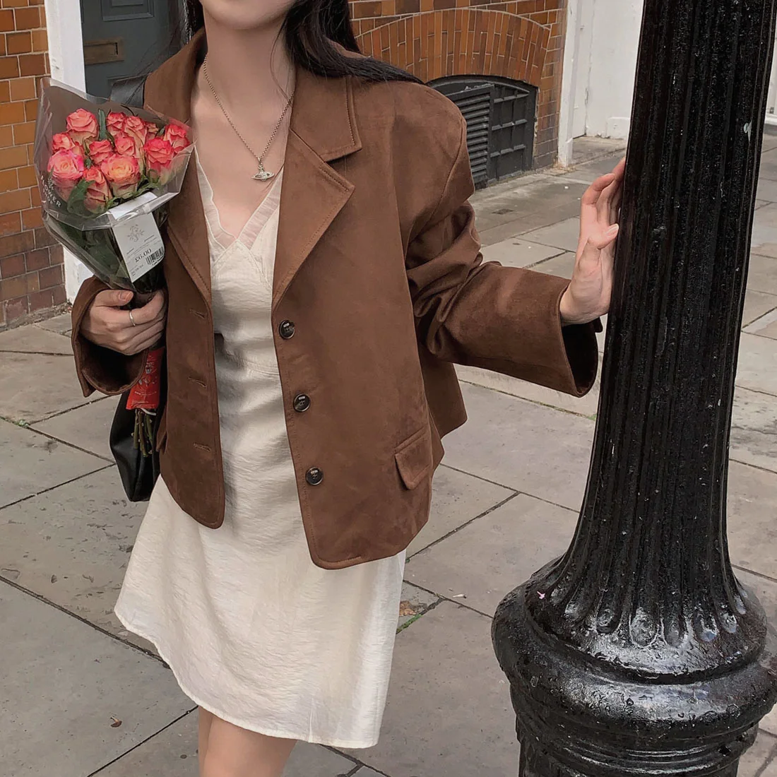 

Женский костюм на одной пуговице в стиле ретро, универсальный корейский костюм Ele, теплая осенне-зимняя верхняя одежда Faion, пальто