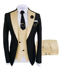 Solid Men's 3 Pieces Suit One Buttons Notch Lapel Jacket Vest and Trousers Dinner Wedding Tuxedos Slim Fit Formal Business Suits