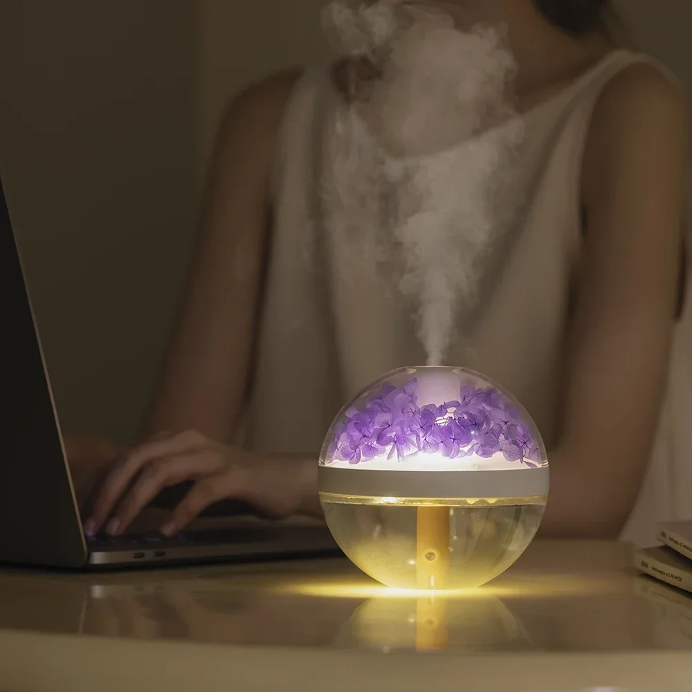 800mah Air Humidifier Home USB Rechargeable Colour LED Light Mist Maker Mute Air Humidifier Eternal Flower Humidificador