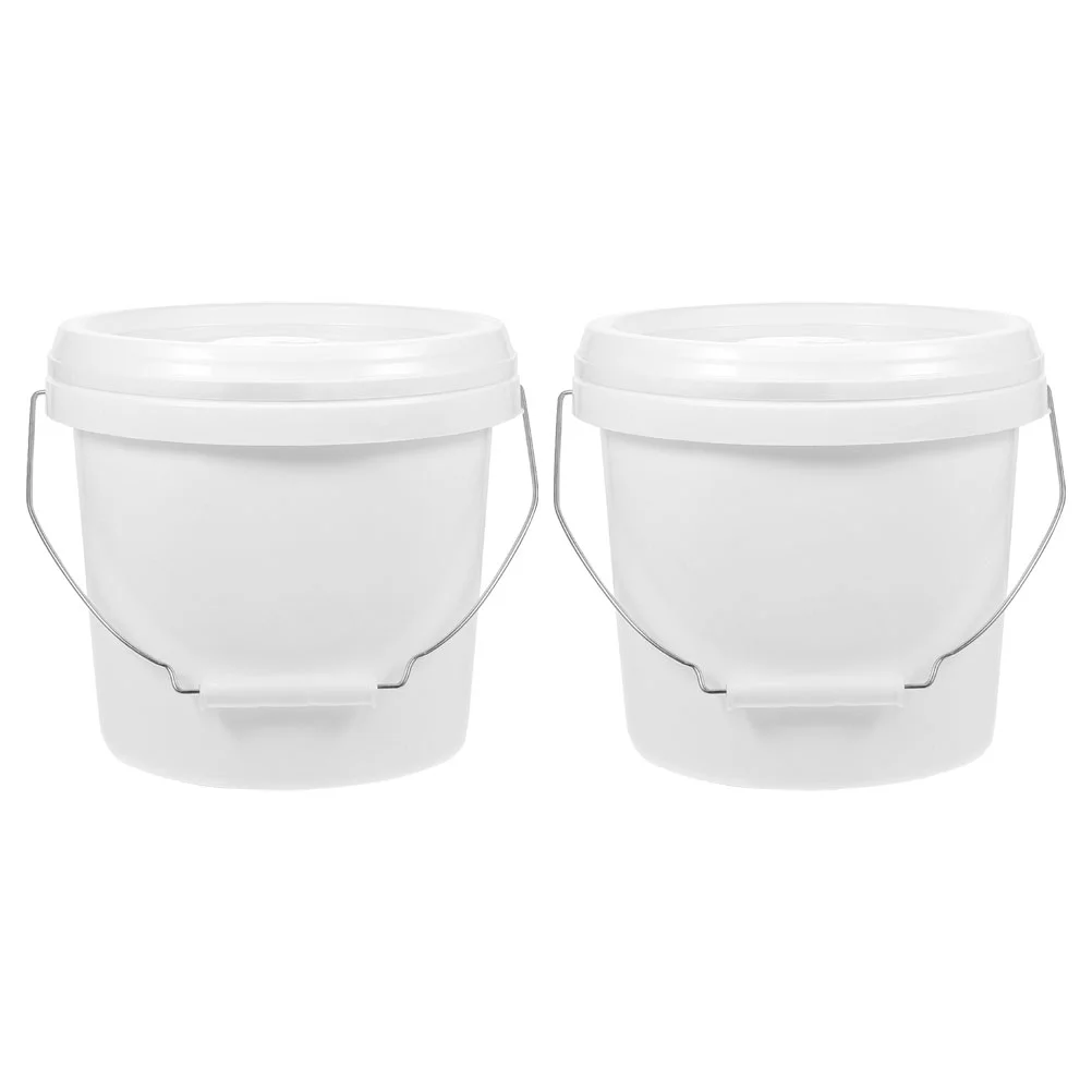 

2 Pcs Chemical Buckets Beer Saver Water Pails Round White Paint Pigment Storage 4L with Lid Pp