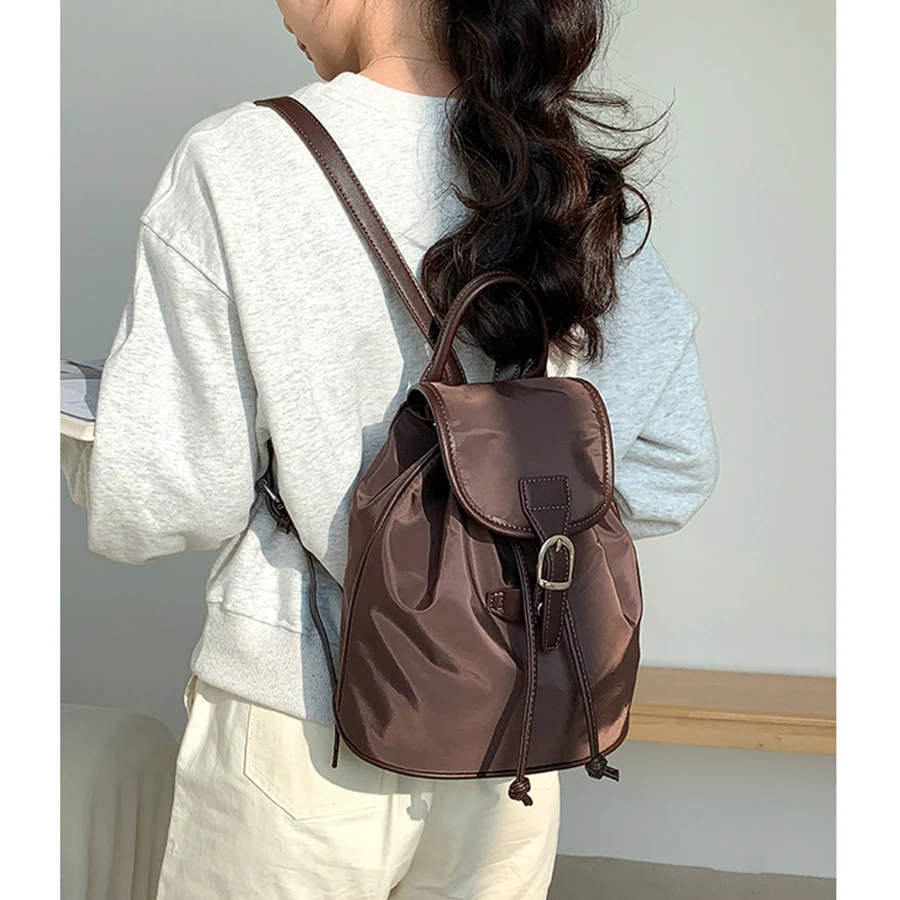 Korea drawstring nylon small backpack unisex simple college students waterproof leisure rucksack female travel bags knapsack sac