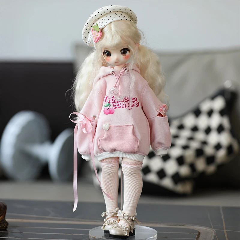 BJD doll clothes for 1/4 1/5 1/6 size cute pink color matching sweater long hooded BJD doll clothes 1/4 1/5 1/6 doll accessories