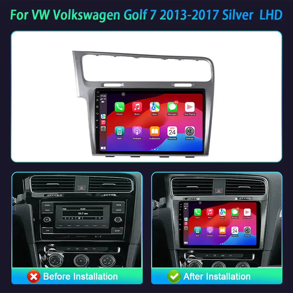 For VW Volkswagen Golf 7 2013-2017 Silver Left Hand Drive Car Radio Android 14 Navigation 4G Bluetooth Multimedia Touch Screen