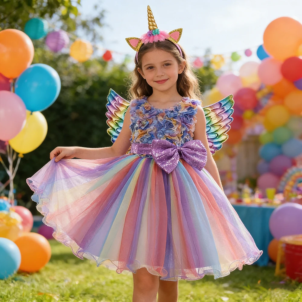 Mädchen Einhorn Kleid Cosplay Kostüme Mädchen Party Kleider Geburtstag Prinzessin Hochzeit Kleid Kleid Karneval Outfit Kinder Mädchen Kleidung