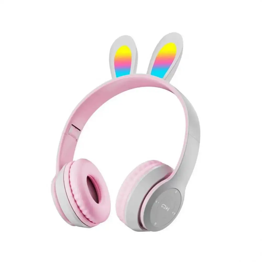 Rabbit Ears Headset dobrável com microfone para crianças, fones de ouvido bonitos, fones sem fio Gamer