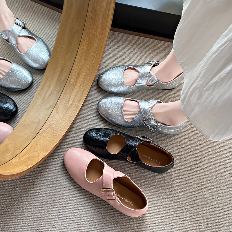 

Fashion Women Mary Jane Shoes Comfortable Fabric Slip Resistant Sole French Style Ballet Flats