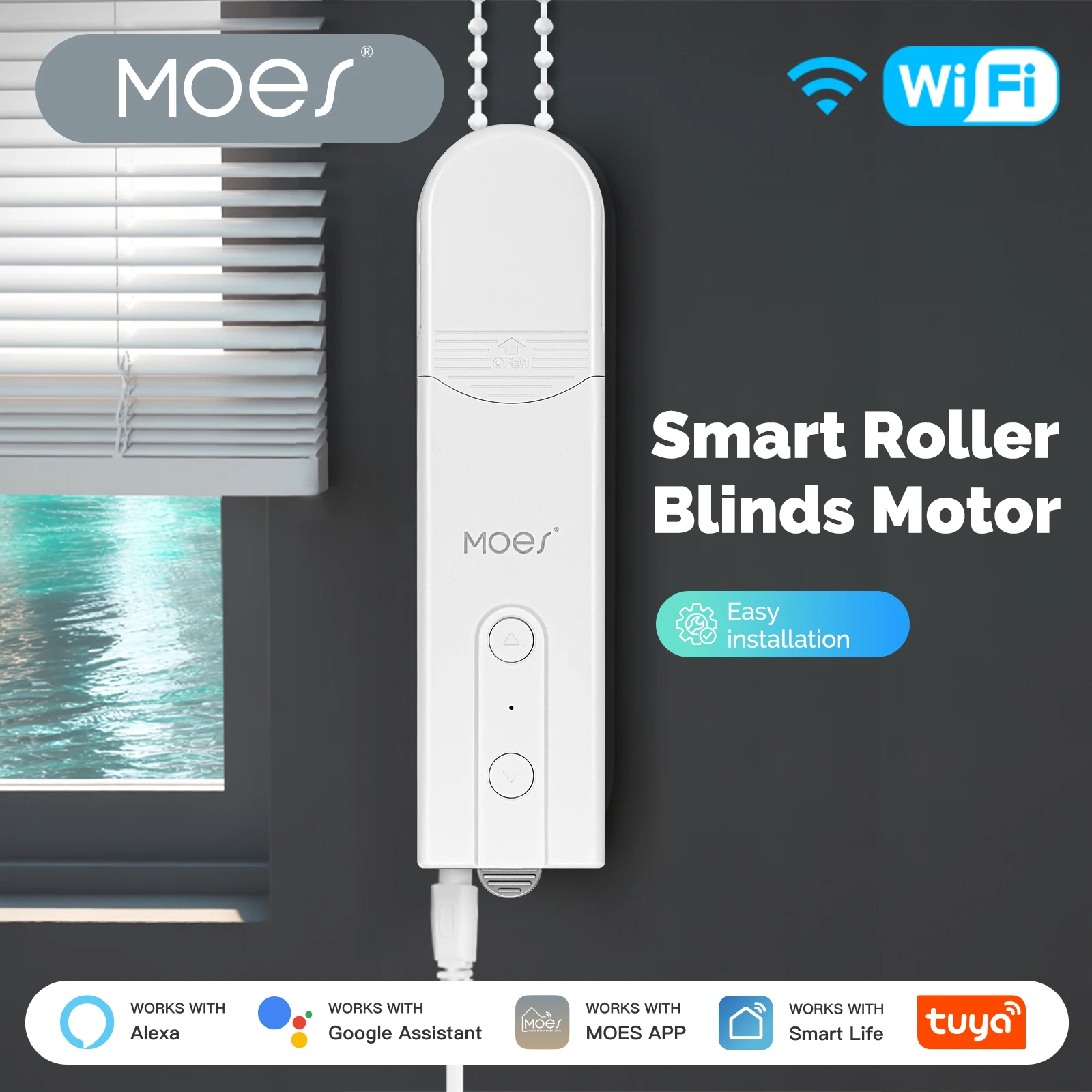 

MOES Tuya WiFi Smart Shade Roller Blinds Motor Driver Electric Curtains Automation Pull Cord Chain String With Alexa Google Home