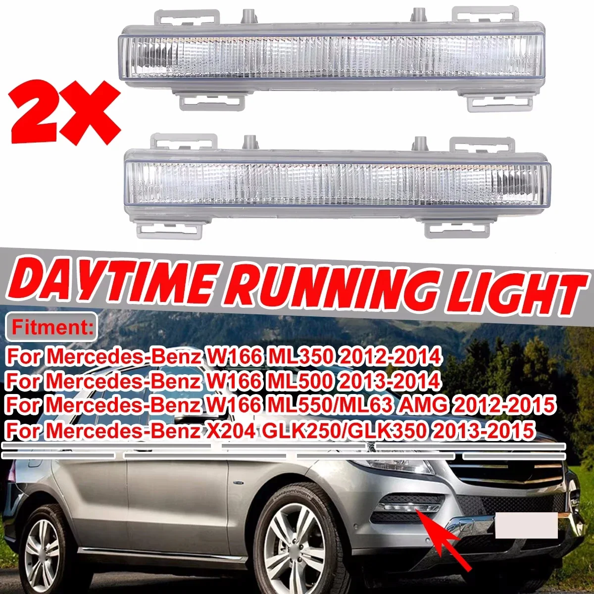 

Pop Pop LED Daytime Running Light DRL Fog Lamp For Mercedes-Benz W166 ML350 ML400 X204 GLK350 2012 2013 2014 2015