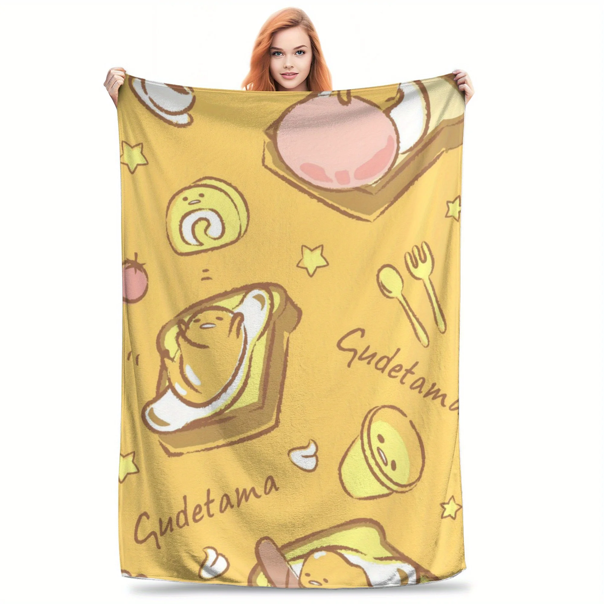 Gudetama Cartoon Egg Character Flannel Blanket Soft Comfortable for Sofa Bed Camping Travel All Seasons