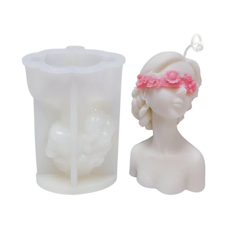 

Blindfolded Girl Portrait Silicone Candle Mold Epoxy Human Body Soap Casting Mold Rose Flower Beauty Wax Candle DIY