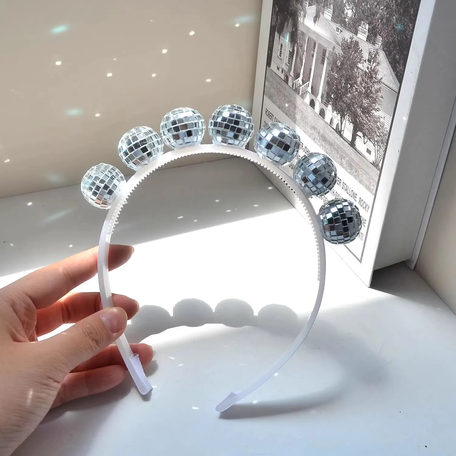 Silver Disco Ball Headband Reusable and Durable Disco Ball Hair Band for Halloween Birthday New Year's Gifts