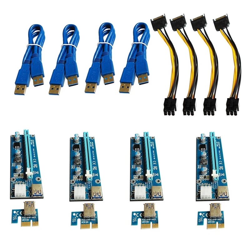 

NEW-VER006C PCI-E Riser Card 006C Адаптер PCI Express X1 к X16 0,6 м USB 3.0 Кабель SATA 6-контактный блок питания для майнинга биткойнов