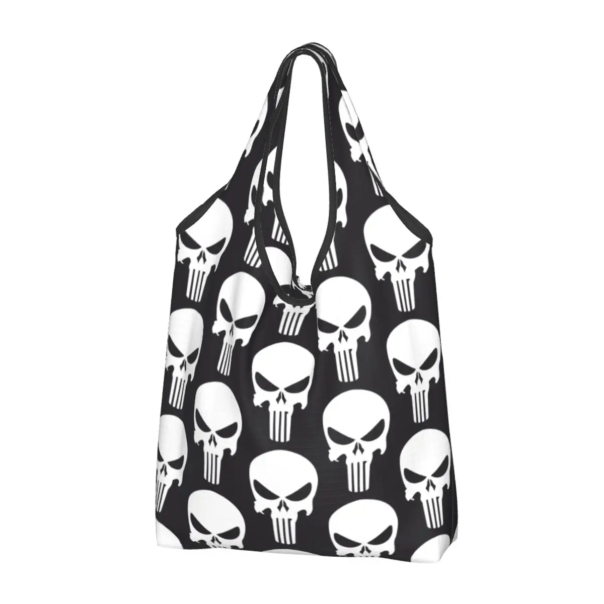 Custom Punisher Skeleton Skull Grocery Shopping Bags Fashion Shopper Shoulder Tote Bags Large Capacity Portable Handbag