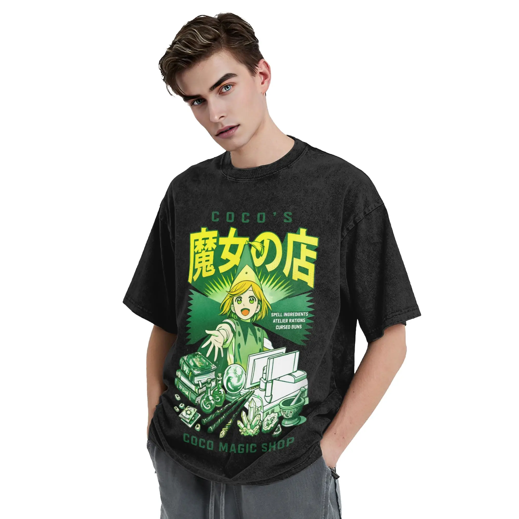 Witch Hat Atelier Anime COCO Magic Shop Washed T Shirt Streetwear  Retro T-Shirt  Tee Shirt for Men Women 100% Cotton Summer