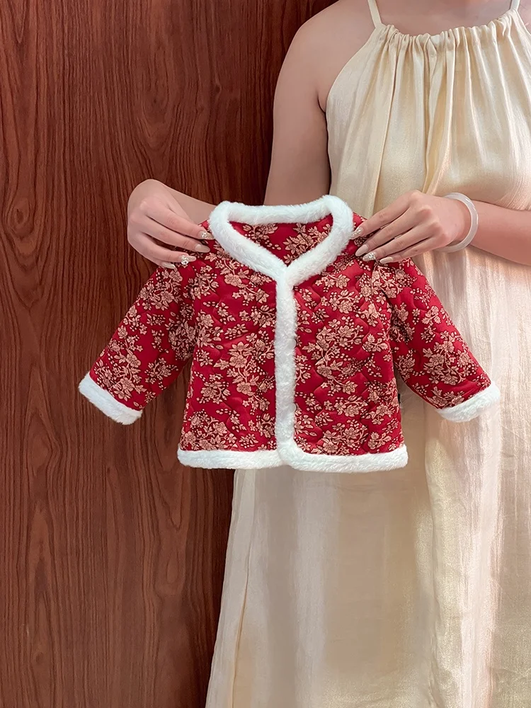 

Детская зимняя одежда из хлопка с крупным цветочным принтом, жилетка для малышей, для девочек и мальчиков, на Новый год, в стиле Этно