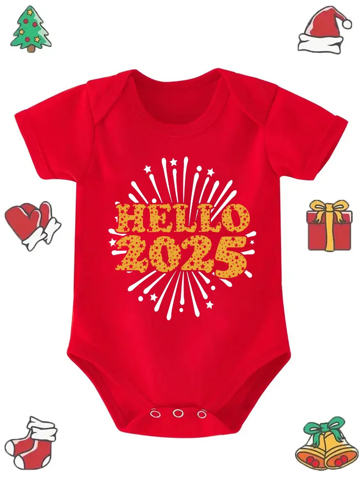 بدلة جسم طفل رضيع سنة جديدة سعيدة ، رومبير للبنات والأولاد ، ملابس حفلة العام الجديد ، هدية طفل رضيع ، جمبسوت بأكمام قصيرة #6