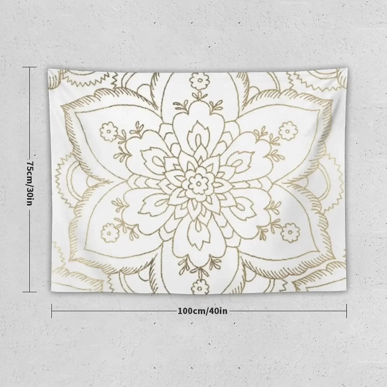 Chic elegant white faux gold spiritual floral mandala Tapestry Wall Deco Wall Carpet Wall Art Tapestry