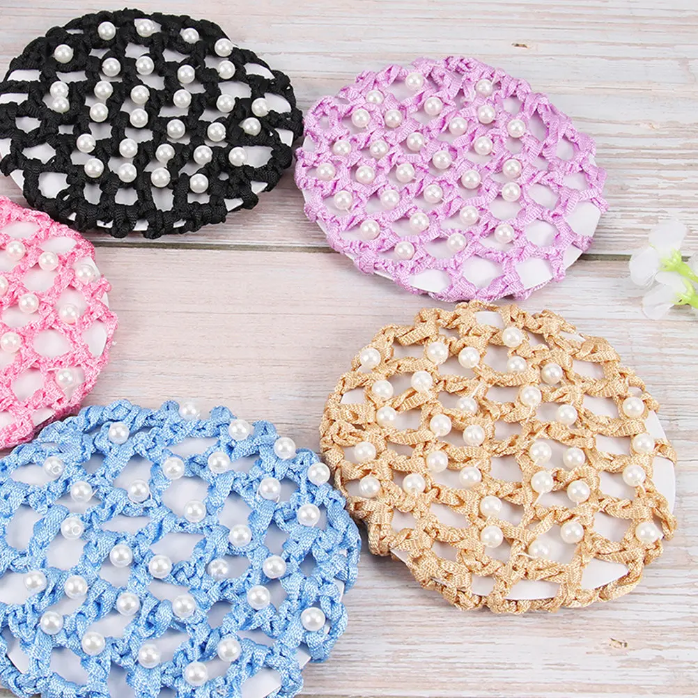 

4Pcs Soft Elastic Hair Snood Polyester Bun Hair Net for Women Dancers Rhinestone Hairnet Headdress for Wedding Party Formal Use