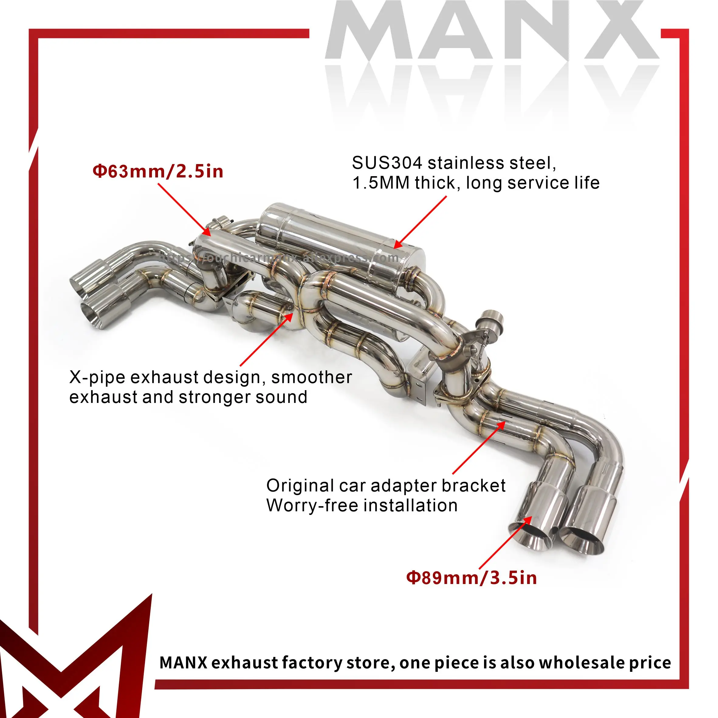 

MANX Car Exhaust System for Ferrari F360 3.6L Stainless steels Catback Performance exhaust pipe Muffler with remote control valv