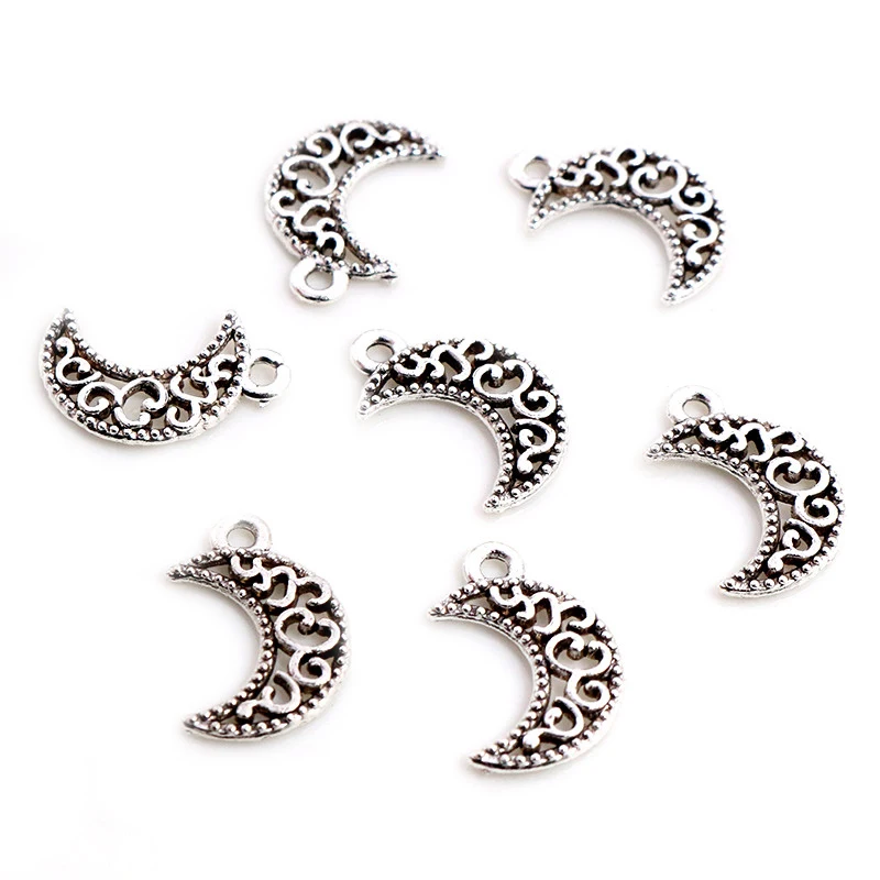 20pcs Charms Lovely Hollow Moon 18x12mm Antique Silver Color Plated Pendants Making DIY Handmade Tibetan Finding Jewelry