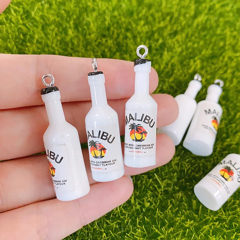 10 Uds. De Mini botella de coco Popular, dijes de resina, tazas de bebida Kawaii, colgante para pendiente, llavero, joyería DIY W05