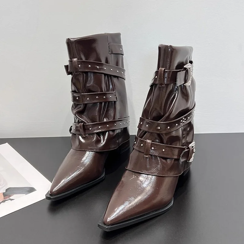 

High Heels Women's Boots Designer Pointed Toe Heels Shoes 2025 Fashion Pumps Gothic Boots New Party Winter Chelsea Mujer Botas