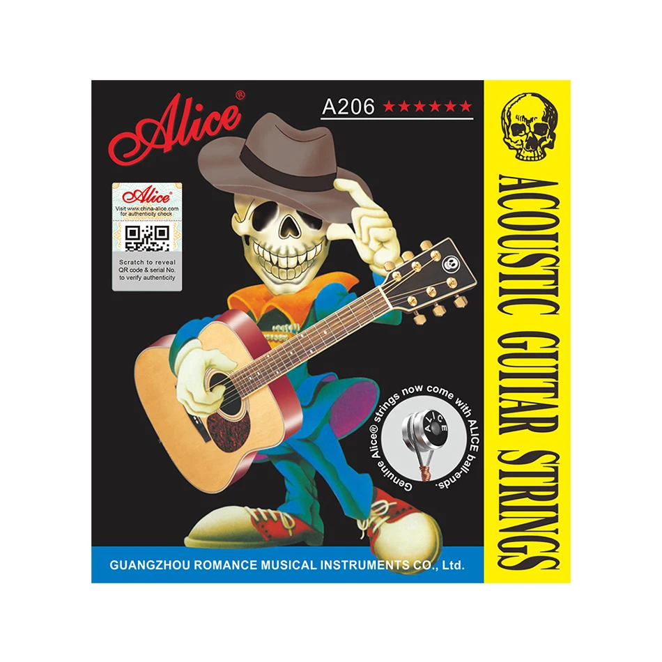 Alice 1 Set A206 Acoustic Guitar Strings Steel Core Anti-Rust Coating Copper Alloy 011-052/012-053 Entry-Level Strings