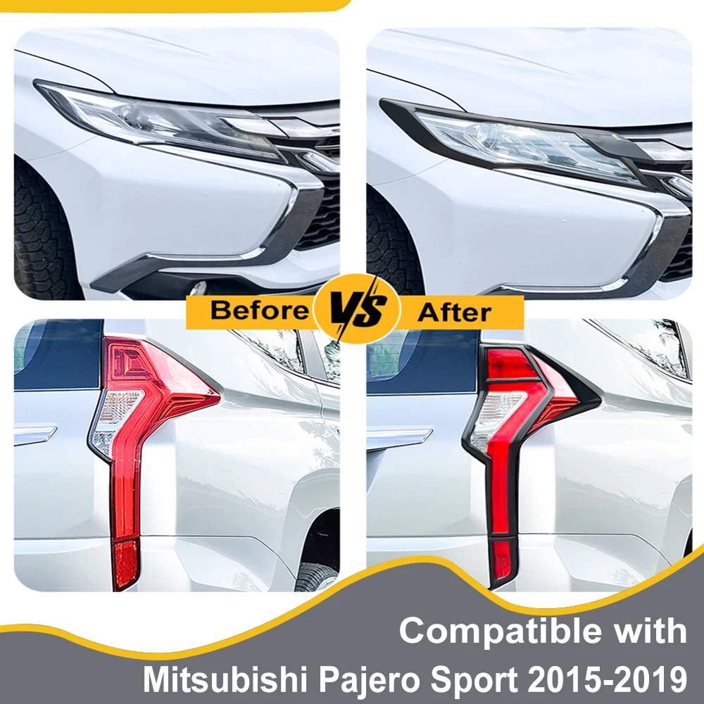 Headlight Tail Light Covers for Mitsubishi Pajero Sport 2015-2019 Montero Sport  ABS Matte Black Lamp Hoods Exterior Accessories
