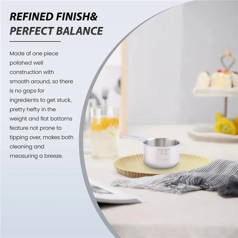 Measuring Cups Set Of 7 With 1/8 Cup Coffee Scoop,Stainless Steel Metal Measuring Cup, 7 Piece Stackable Set With Spout