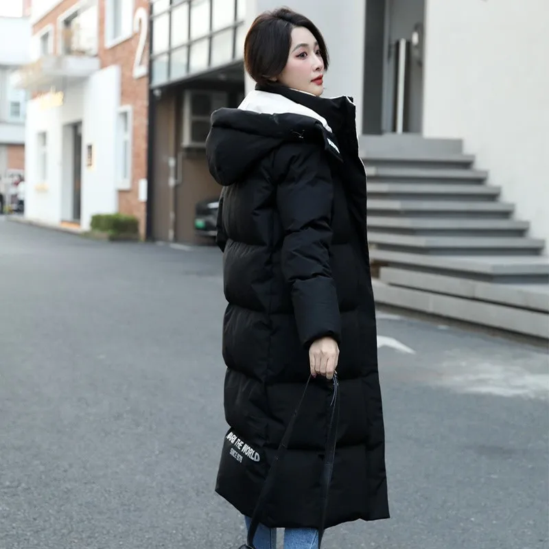 

Cotton-Padded Down Jacket Women Overcoat New Hooded Thick Warm Parka Fashion White Duck Down Long Cotton Coat Outwear