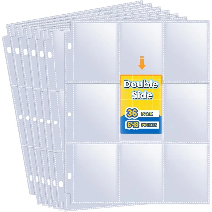 

648 карманов, двухсторонние рукава для торговых карточек, 9 карманов, рукава для карточек, листы для переплета с 3 кольцами, долговечные коллекционные карточки Bi