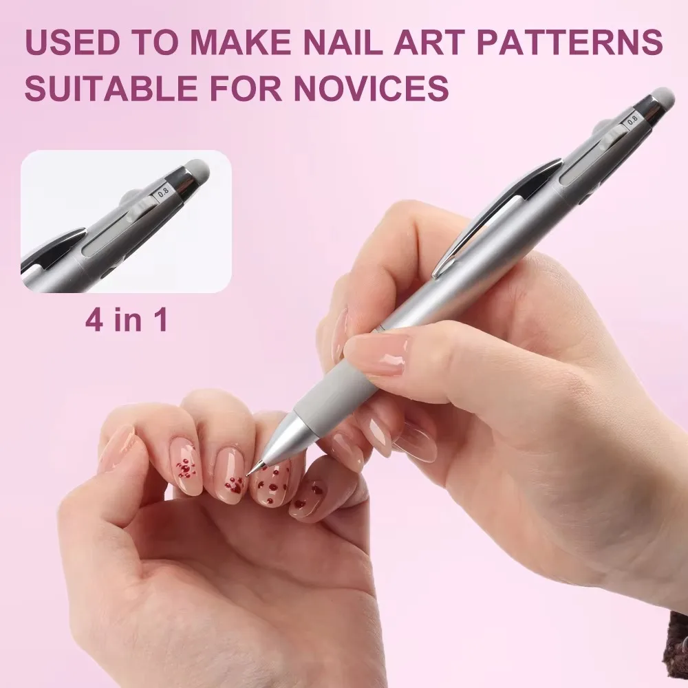 Press Type Nail Art Dotting Pen 4-in-1 Ballpoint Pen Design Nail Dotting Pen Multiple Size Professional Nail Art Tool