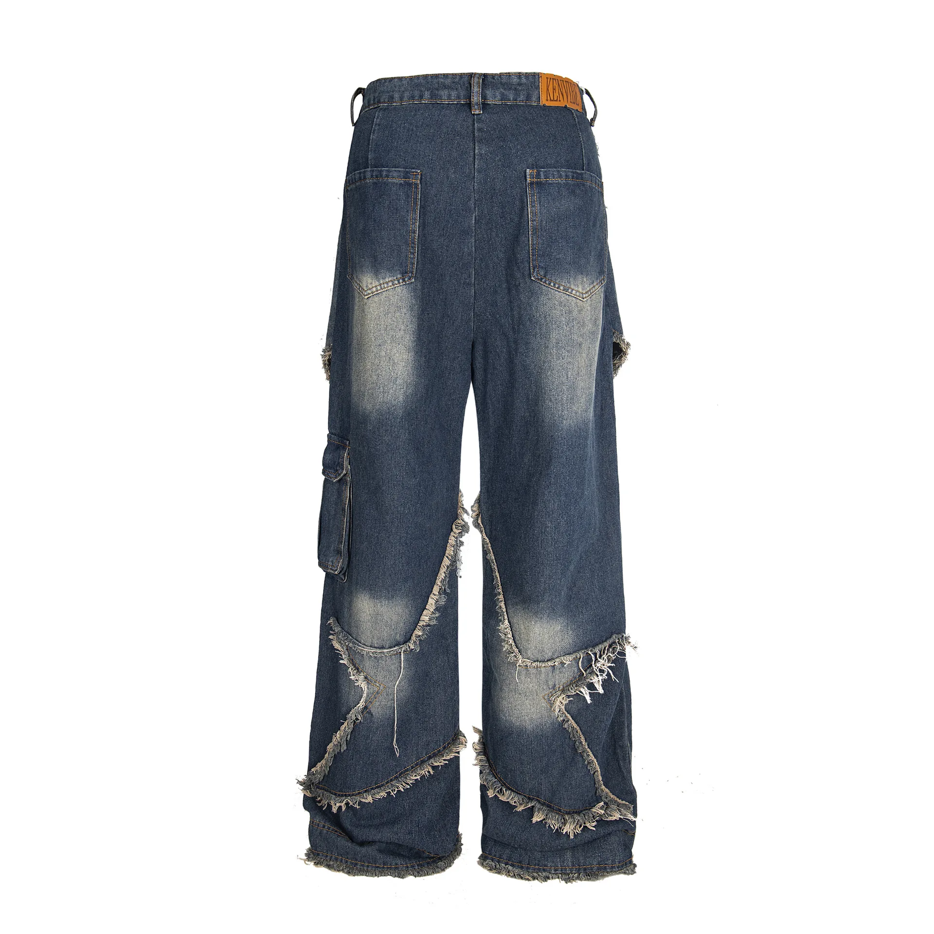 موضة المتضخم الهيب هوب الجينز السراويل مع نجمة المرقعة فضفاضة تناسب البضائع سراويل جينز عالية الخصر فضفاض جان قيعان