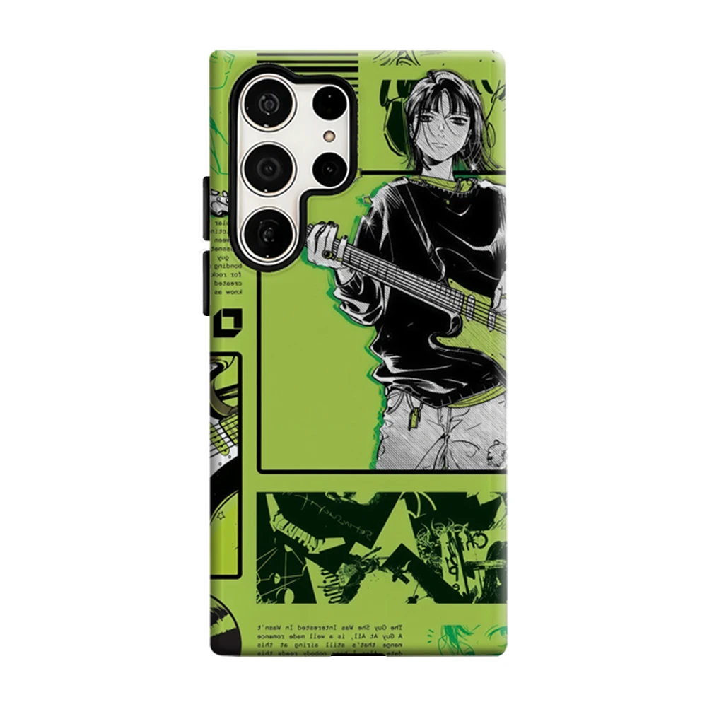 Guitar Girl Green Phone Case For Samsung Galaxy S25 S26 Ultra S24 S23 Plus Shockproof Double Layer Tough Back Cover