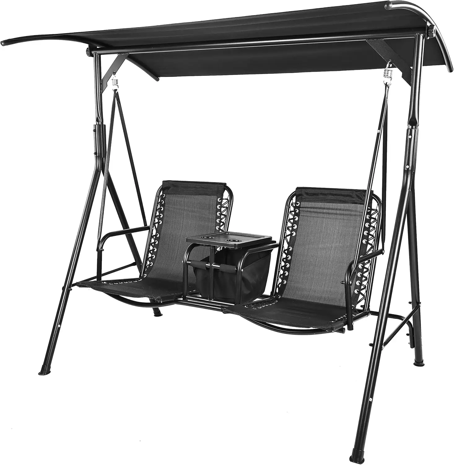 

2 Seat Outdoor Patio Swing Chair Outdoor Swing Glider with Pivot Storage Table, Cup Holder, Adjustable Shade
