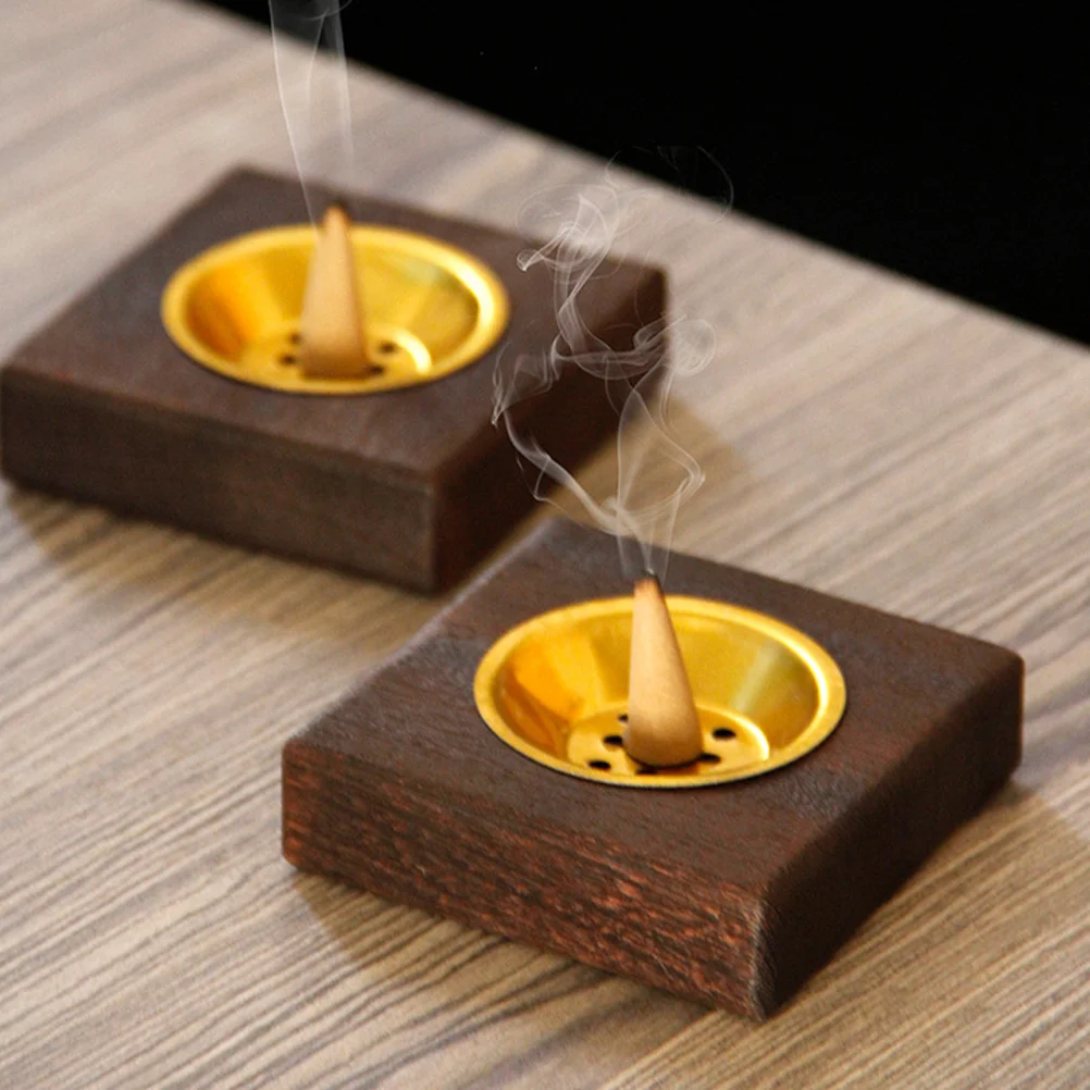 

Wooden Incense Burner Holder Metal Trim Flat Bottom For Stable Use Aromatherapy Yoga Meditation Decorative Home Ornament