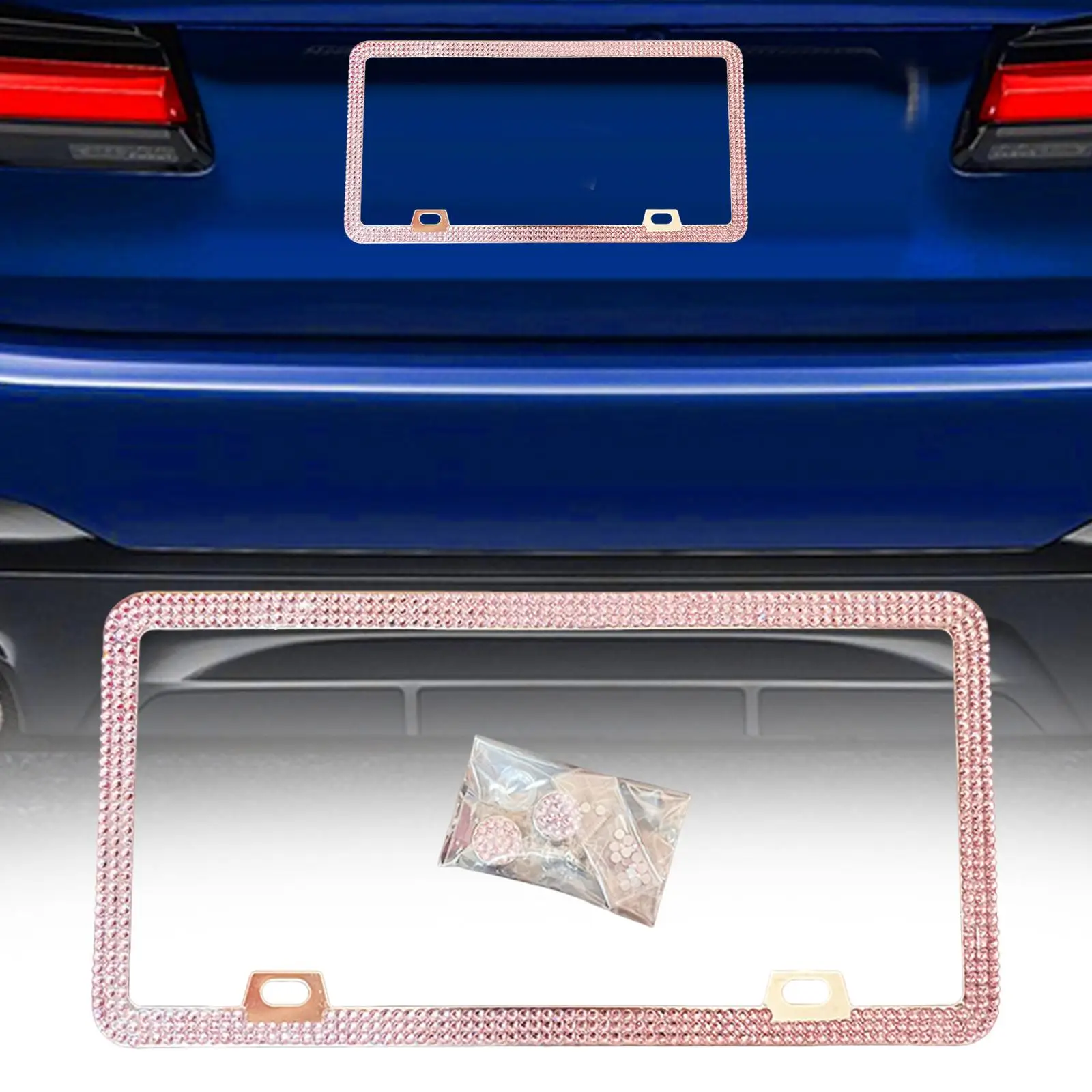 Stainless Steel Car License Plate Frame Pink Universal Plate Cover Anti Bend Bracket for US Standard