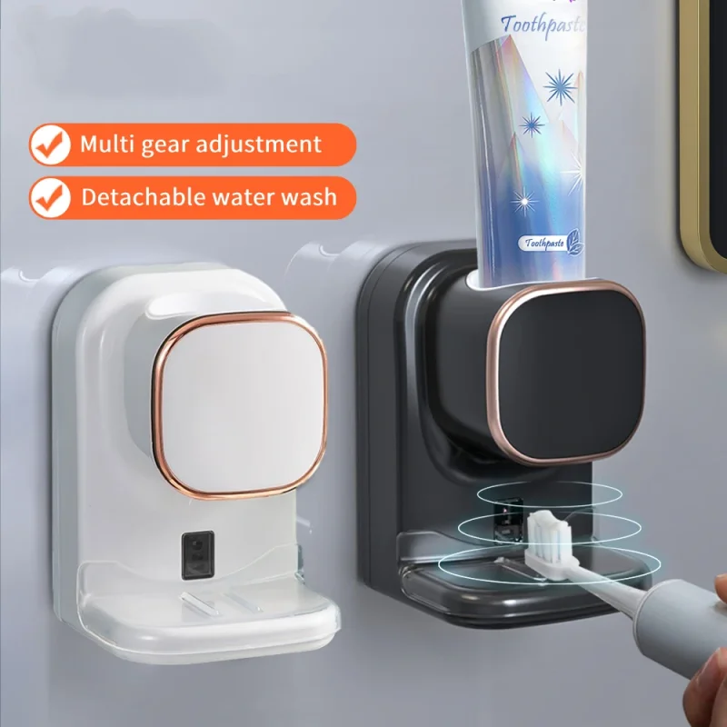 Automatic Toothpaste Dispenser Wall Mounted Dust-Proof Toothpaste Squeezer and Toothbrush Holder Bathroom Accessories