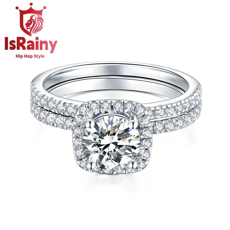 

IsRainy Hip Hop Rock Solid 100%925 Sterling Silver Real GRA Moissanite Diamonds Round Rings Engagement Anniversary Fine Jewelry