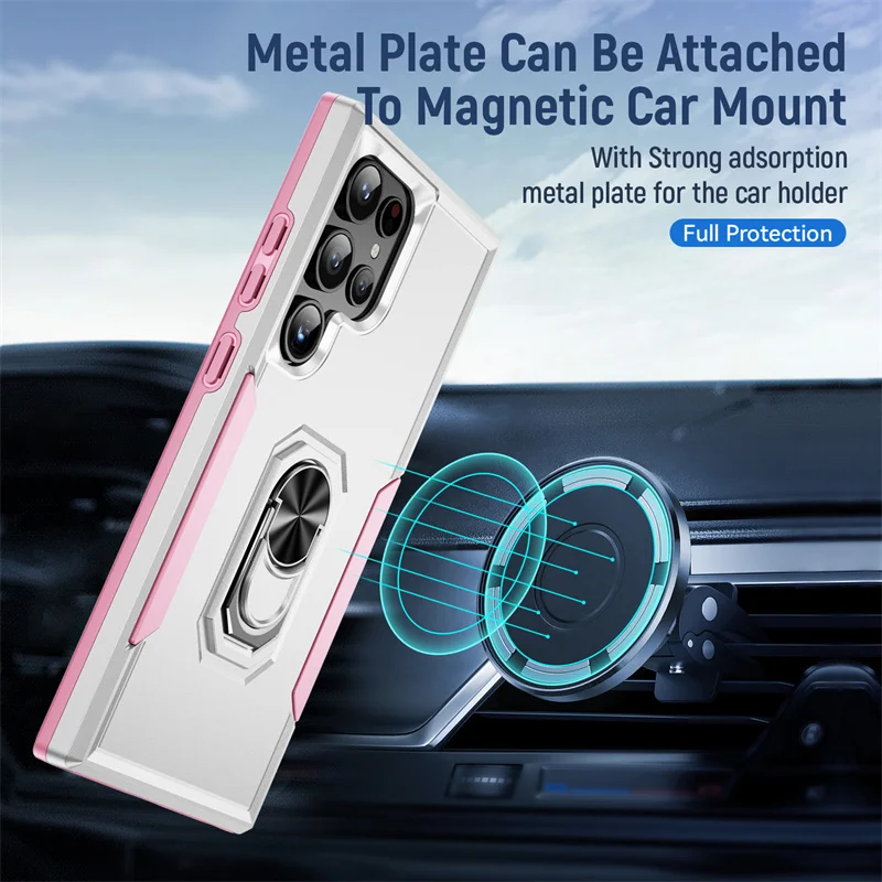 Case For Samsung Galaxy S25 S24 S23 S22 S21 UItra Plus FE A56 A36 A26 A16 Shockproof Armor Car Magnetic Ring Holder Phone Cover