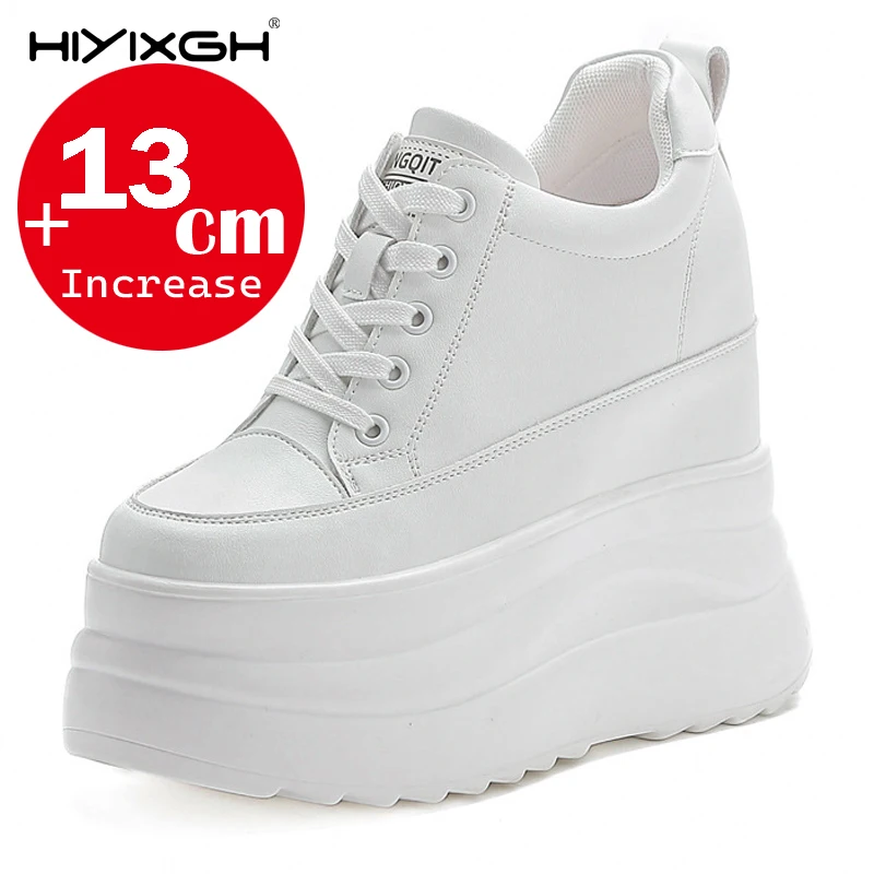 

13cm 5 inch 2026 Genuine Leather Platform Wedge Flats Shoes Chunky Sneaker Casual Comfy High Brand fall winter Heel Shoes