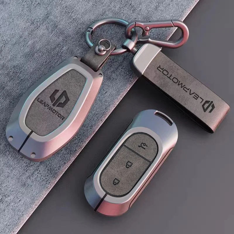 

Car Zinc Alloy Leather Key Case Holder Cover Chain For Leapmotor C16 C11 C10 C01 B10 T03 S01 Car Smart Key Shell Accessories